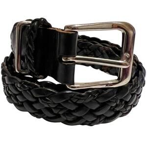 Talbots Braided Leather Belt in Black Leather and Silver Buckle Women's Large